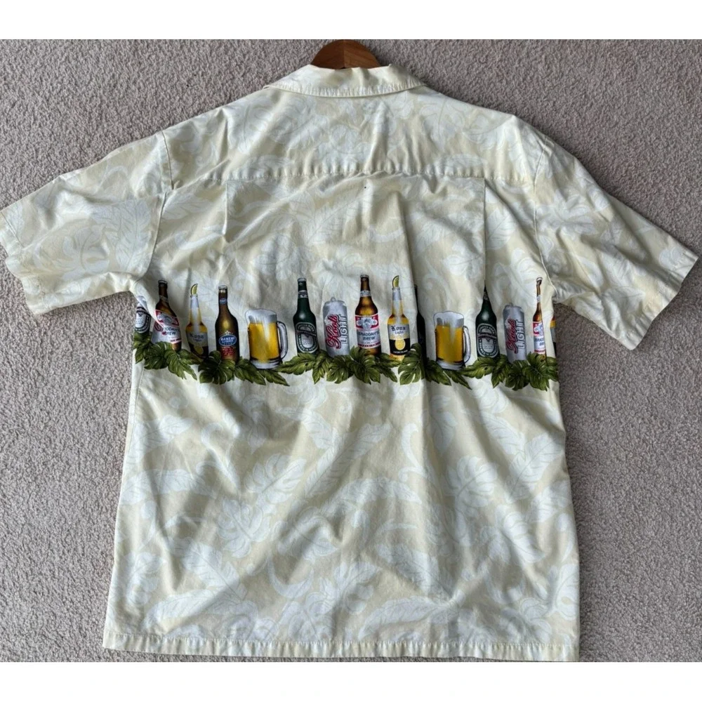 Vintage Aloha Republic Hawaiian Shirt Button XL USA Made 90s Beer Mens Beige NWT